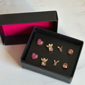 Avon Pink Ribbon Breast Cancer Crusade 4 Pair Stud Set Angel Heart Rhinestone